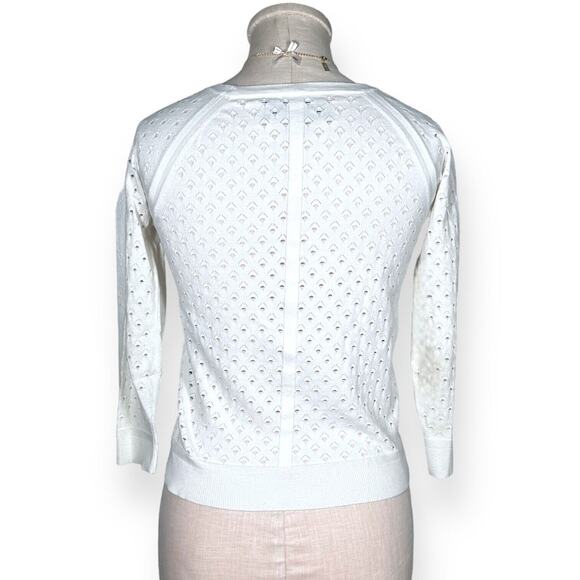 RAG & BONE Gianna Sweater Top Eyelet Pattern Crewneck Pullover Soft Cozy White - Picture 4 of 9